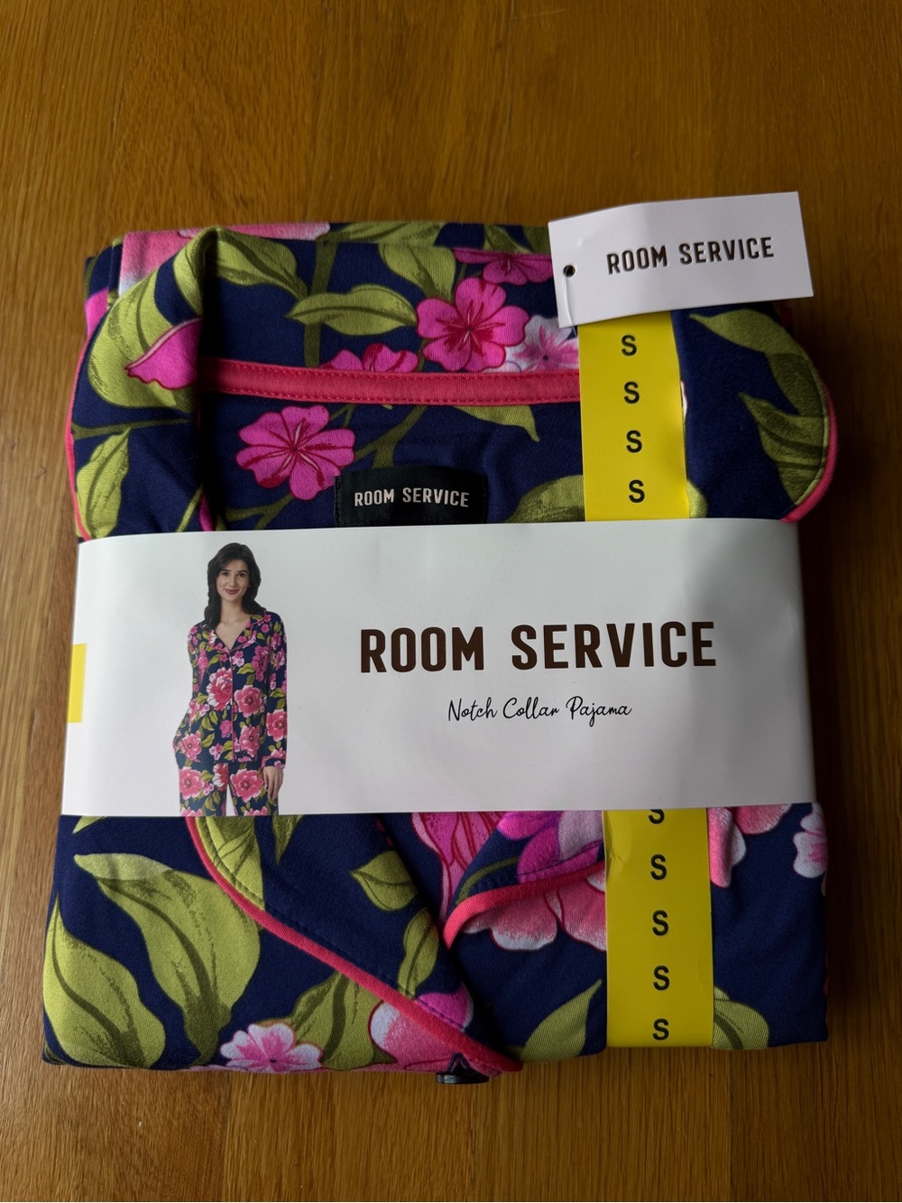 Room Service Navy & Pink Floral Notch Collar Pajama Set